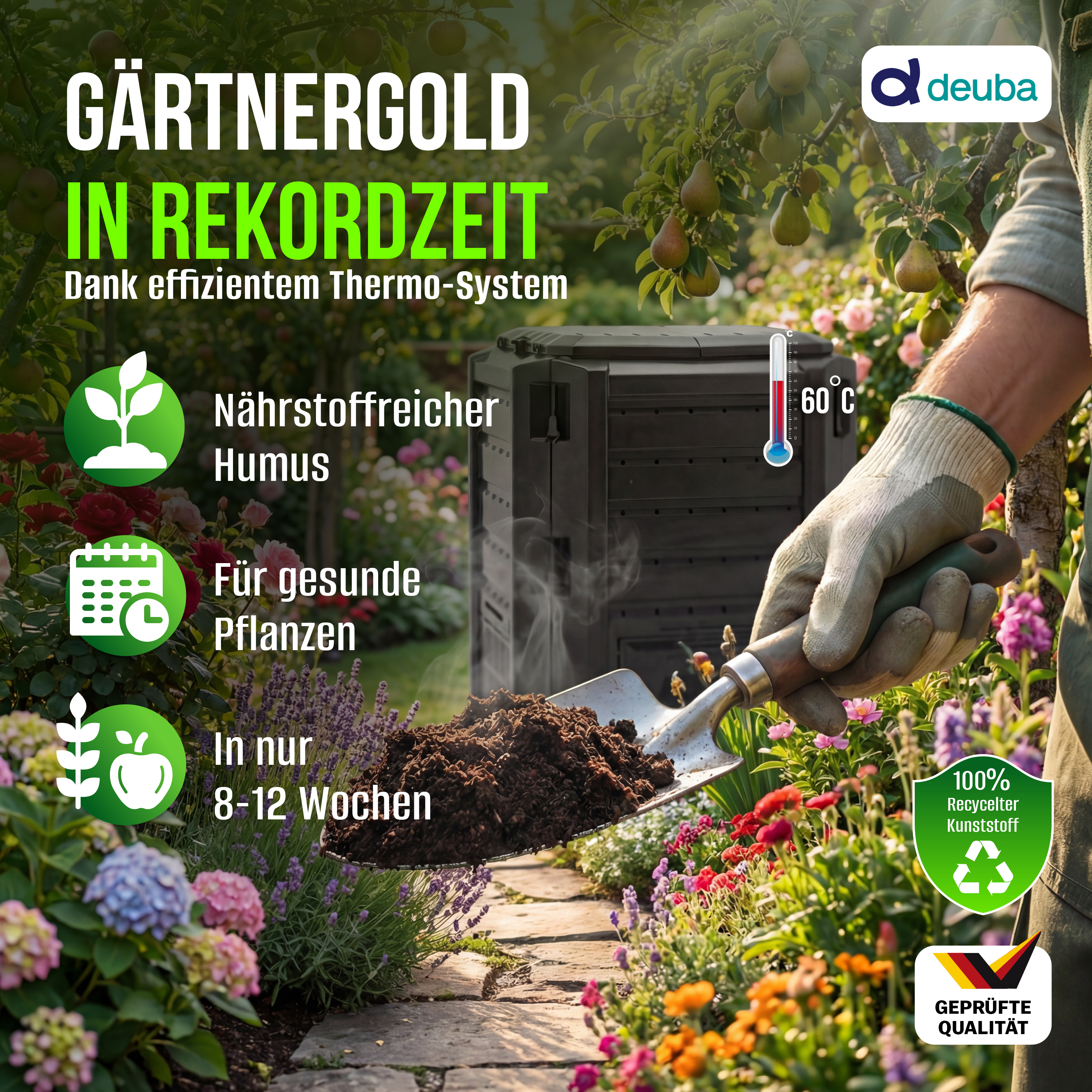 Deuba Komposter Schwarz 380L 72x72x83cm – Bild 3