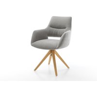 Drehstuhl Yago-Flex mit Armlehnen Strukturstoff Soft Grau Holzgestell kantig Natur 360 drehbar Taschenfederkern