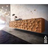 Lowboard Solu 220 cm Akazie Natur 2 Türen 4 Schübe schwebend 3D-Front