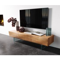 Lowboard New Live-Edge 145 cm Akazie Natur 3 Türen Glasfuß
