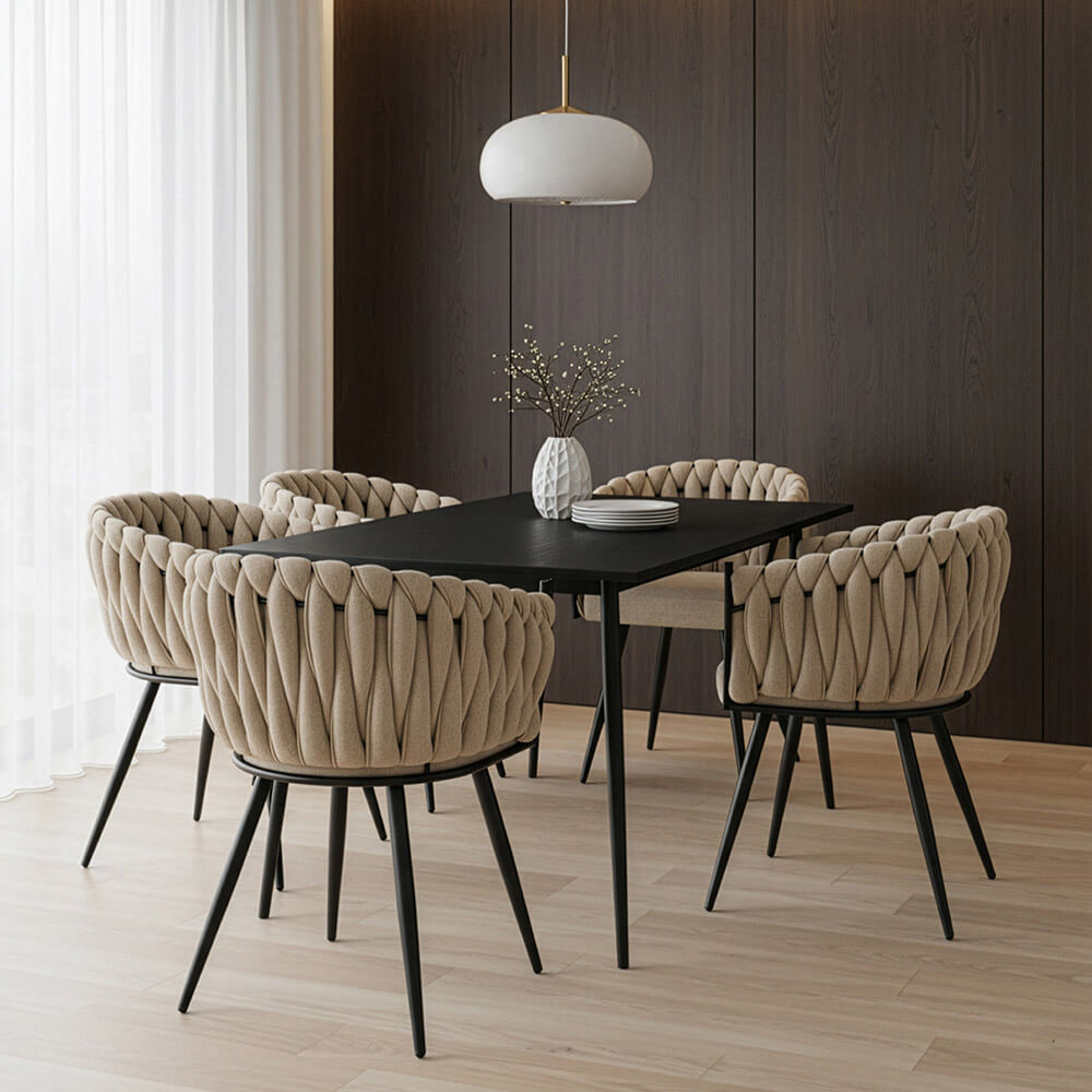 Esszimmerstuhl gewebt AYLA - 5er Set Beige – Bild 3