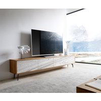 Lowboard Kleo 220 cm Akazie Natur 4 Türen Winkelfuß Metall Schwarz