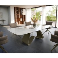 Esstisch Edge Boot 260x120 cm Keramik Onyx Champagne W-Gestell Metall Effektfinish Titan
