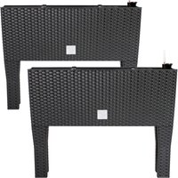 Deuba Hochbeet 2er-Set Polyrattanoptik Anthrazit 60x25x46cm Bewässerungssystem