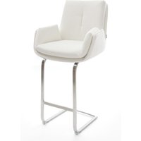 Barstuhl Clea-Flex Bouclé Creme-Weiß Freischwinger Flach Edelstahl Silberfarben
