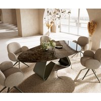 Esstisch Edge Oval 220x120 Keramik Emperador Extra Lucidato Dunkelbraun W-Gestell Metall Effektfinish Titan