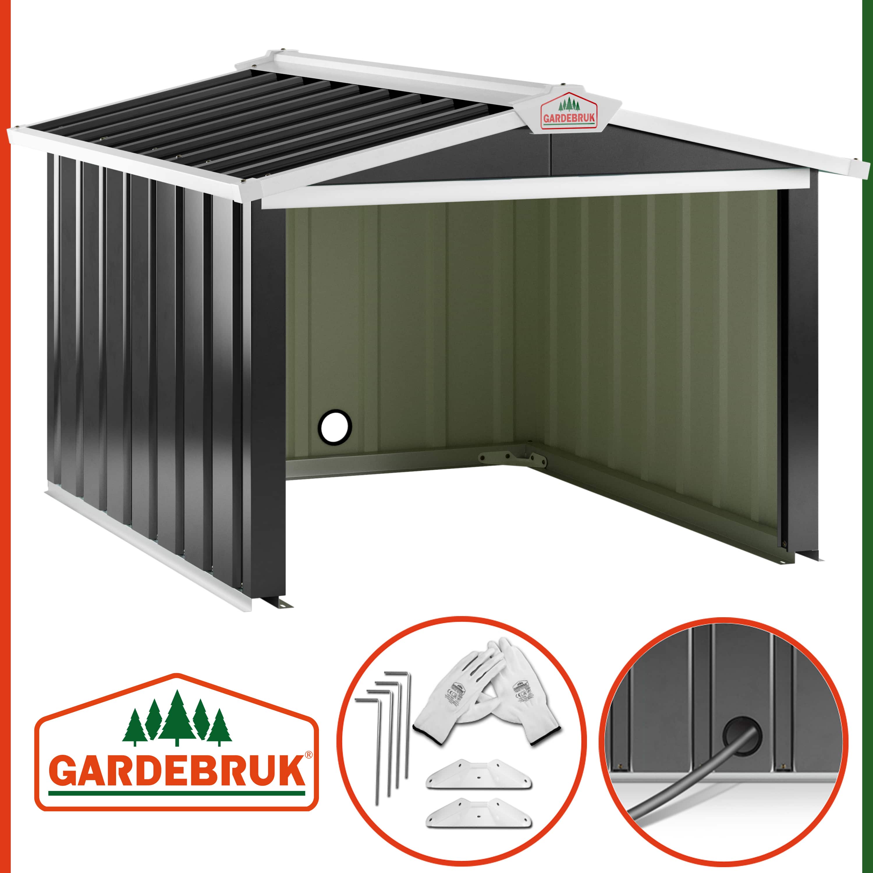 Gardebruk Mähroboter Garage Anthrazit Metall 86x100x63cm – Bild 2