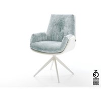 Drehstuhl Clea-Flex Materialmix Echtleder Weiß-Pastellblau Kreuzgestell breit Weiß 360 drehbar Wippfunktion