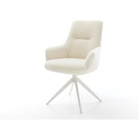 Drehstuhl Zelia-Flex mit Armlehnen Teddystoff Beige Kreuzgestell breit Weiß 360 drehbar Wippfunktion Taschenfederkern