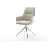 Drehstuhl Zelia-Flex mit Armlehnen Webstoff Soft Beige Kreuzgestell breit Edelstahl 360 drehbar Wippfunktion Taschenfederkern – Bild 2
