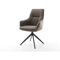 Drehstuhl Zelia-Flex mit Armlehnen Strukturstoff Soft Taupe Kreuzgestell breit Schwarz 360 drehbar Wippfunktion Taschenfederkern