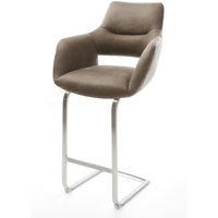 Barstuhl Yago-Flex Mikrofaser Taupe Vintage Freischwinger Flach Edelstahl Silberfarben Taschenfederkern – Bild 2