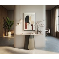 Konsolentisch Edge Boot 140x40 cm Keramik Laminam Travertino Bianco Creme-Weiß Livos Metall Effektfinish Titan