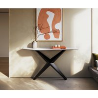 Konsolentisch Edge Polygonal 140x50 cm Keramik Laminam Statuarietto Weiß Zentharo Metall Schwarz