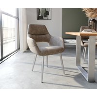 Esszimmerstuhl Yago-Flex mit Armlehnen Mikrofaser Taupe Vintage 4-Fuß konisch Edelstahl Taschenfederkern – Bild 2