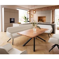 Esszimmerbank Taya-Flex 285x190 cm Bouclé Creme-Weiß Kreuzgestell kantig Schwarz Taschenfederkern Rechts
