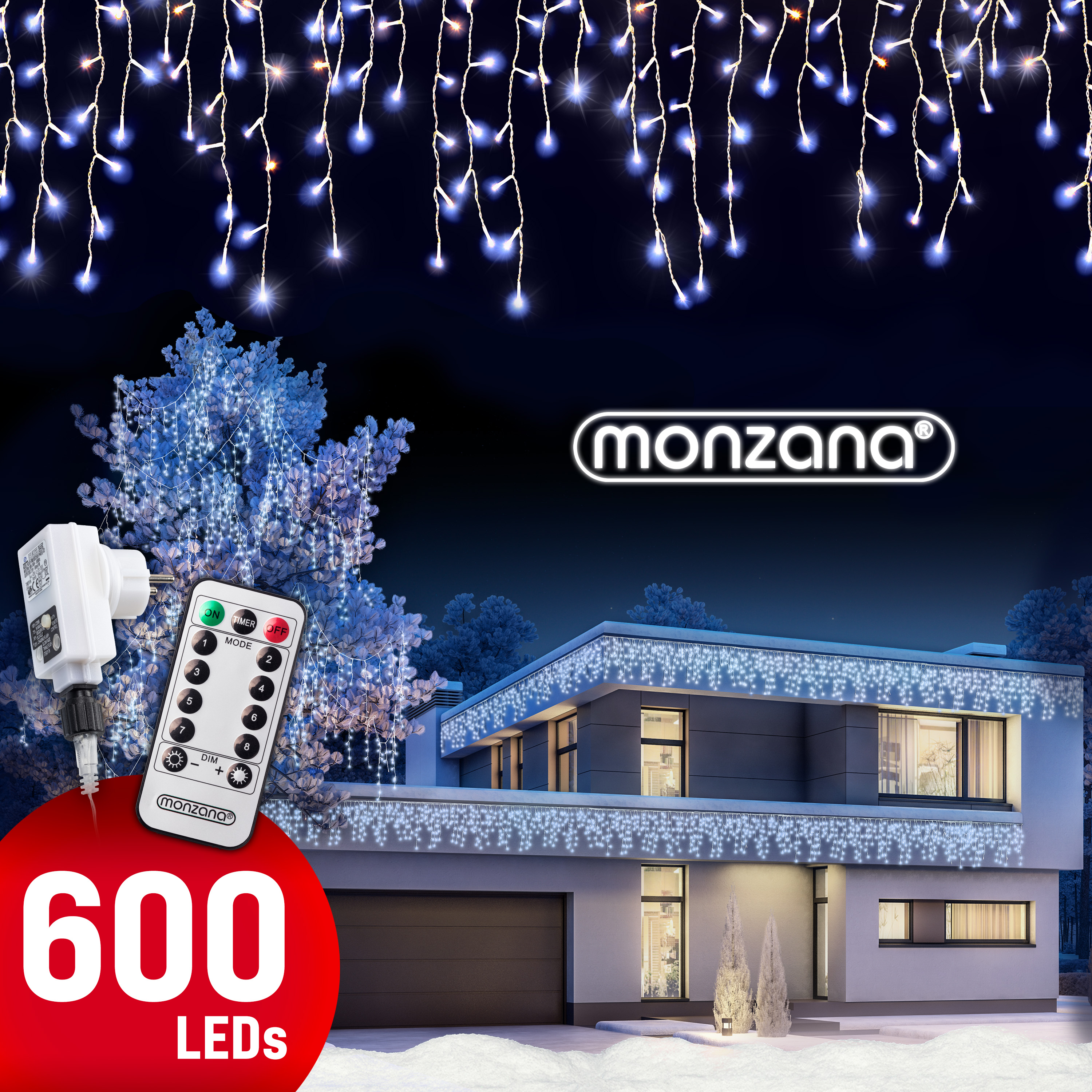 monzana Regenlichterkette LED Kaltweiß 20m Fernbedienung – Bild 3
