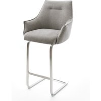 Barstuhl Alja-Flex Strukturstoff Soft Grau Freischwinger Flach Edelstahl Silberfarben Taschenfederkern