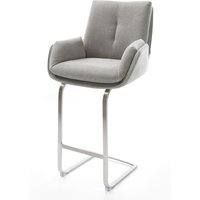 Barstuhl Clea-Flex Strukturstoff Soft Grau Freischwinger Flach Edelstahl Taschenfederkern