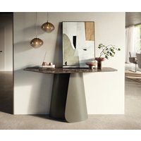 Konsolentisch Edge Polygonal 140x50 cm Keramik Emperador Extra Lucidato Dunkelbraun Livos Metall Effektfinish Titan