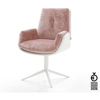 Drehstuhl Clea-Flex Materialmix Echtleder Weiß-Rosé Fußkreuz Weiß 360 drehbar Wippfunktion
