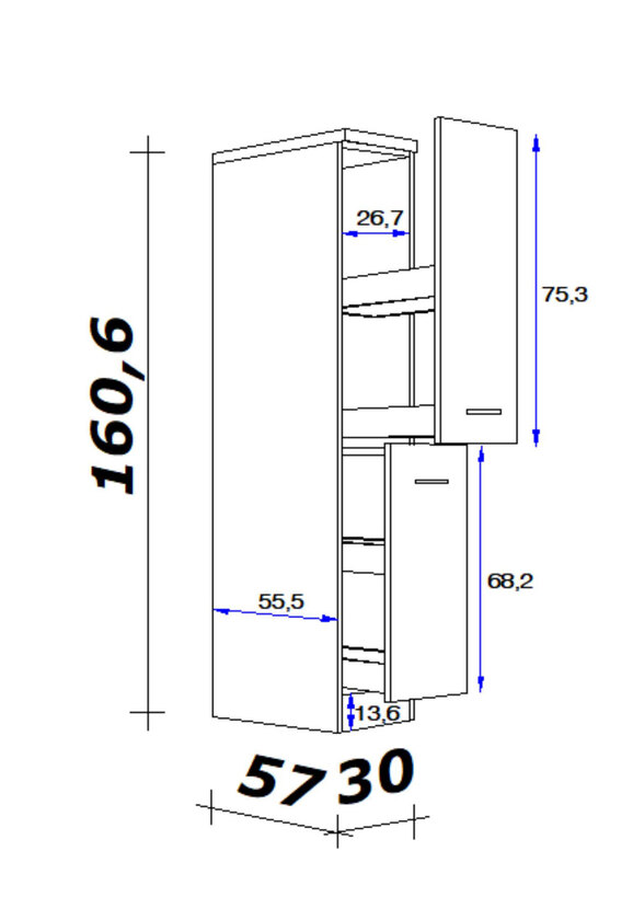 Apothekerschrank Wito Weiß 30x161x60cm – Bild 3