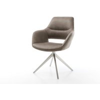 Drehstuhl Yago-Flex mit Armlehnen Mikrofaser Taupe Vintage Kreuzgestell breit Edelstahl 360 drehbar Wippfunktion Taschenfederkern