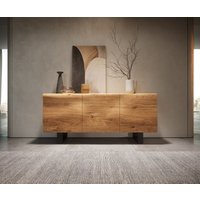 Sideboard New Live-Edge 145 cm Eiche Natur 3 Türen Kufe Metall Schwarz