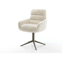 Drehstuhl Abelia-Flex mit Armlehnen Plüsch Creme-Weiß Fußkreuz Effektfinish Titan 360 drehbar Wippfunktion