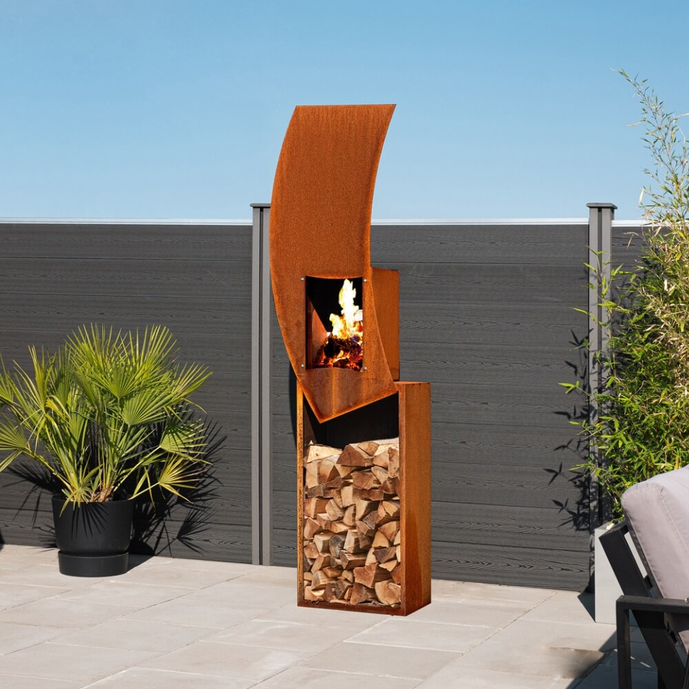 Gartenkamin mit Holzlager SWING - Made in Germany – Bild 3