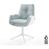 Drehstuhl Clea-Flex Materialmix Echtleder Weiß-Pastellblau Fußkreuz Weiß 360 drehbar Wippfunktion