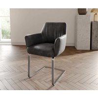 Freischwinger Xana-Flex mit Armlehnen Mikrofaser Anthrazit Vintage Freischwinger flach Edelstahl Taschenfederkern