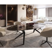 Esstisch Edge Oval 280x130 Keramik Emperador Extra Lucidato Dunkelbraun Zenthara kantig Metall Schwarz