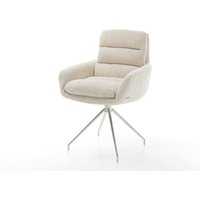 Esszimmerstuhl Abelia-Flex mit Armlehnen Cord Beige Kreuzgestell konisch Edelstahl