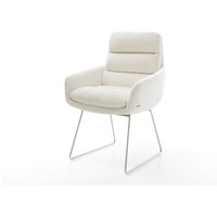 Esszimmerstuhl Abelia-Flex mit Armlehnen Bouclé Soft Beige Kufengestell Edelstahl