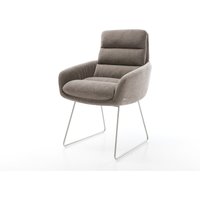 Esszimmerstuhl Abelia-Flex mit Armlehnen Strukturstoff Soft Taupe Kufengestell Edelstahl