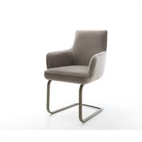 Freischwinger Heira-Flex mit Armlehnen Strukturstoff Soft Taupe Freischwinger flach Effektfinish Titan Taschenfederkern – Bild 2