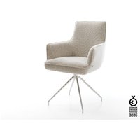 Esszimmerstuhl Heira-Flex mit Armlehnen Webstoff Soft Beige Kreuzgestell konisch Edelstahl Taschenfederkern