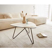 Couchtisch Ekrem 65x65 cm Keramik Calacatta Luxe Weiß-Gold-Grau Hairpin rund Metall Effektfinish Titan
