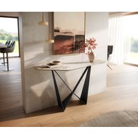 Konsolentisch Edge Polygonal 140x50 cm Keramik Minas Melange Weiß-Beige Spios Metall Schwarz – Bild 2