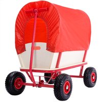 monzana Bollerwagen Braun/Rot Holz 168x99x61cm mit Schutzdach – Bild 2