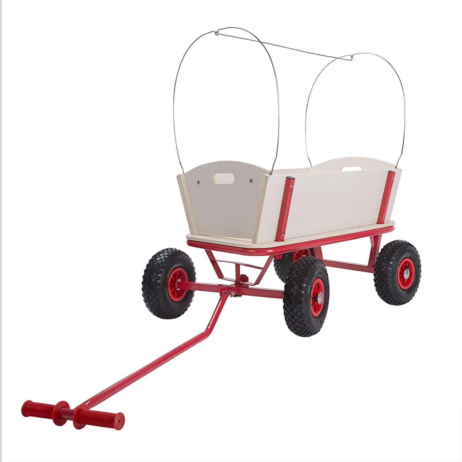 monzana Bollerwagen Braun/Rot Holz 168x99x61cm mit Schutzdach – Bild 3