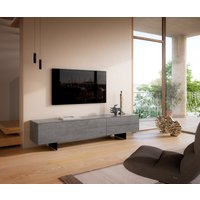 Lowboard Cuor 220 cm Keramik Beton Grau 1 Klappe 2 Schubfächer Fuß Schwebeoptik Metall Schwarz – Bild 2