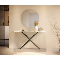Konsolentisch Edge Boot 140x40 cm Keramik Calacatta Luxe Weiß-Gold-Grau Estelo Metall Effektfinish Titan