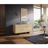 Sideboard Cuor 150 cm Keramik Laminam Sabbia Eichefarbig 3 Türen Fuß Schwebeoptik Metall Schwarz – Bild 2