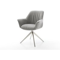 Drehstuhl Keila-Flex mit Armlehnen Strukturstoff Soft Grau Kreuzgestell breit Edelstahl 360 drehbar Wippfunktion