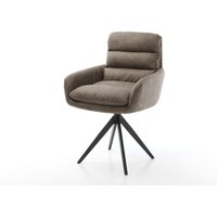 Esszimmerstuhl Abelia-Flex mit Armlehnen Mikrofaser Taupe Vintage Kreuzgestell kantig Schwarz – Bild 2