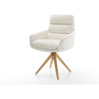 Drehstuhl Abelia-Flex mit Armlehnen Bouclé Soft Beige Holzgestell kantig Natur 360 drehbar – Bild 2