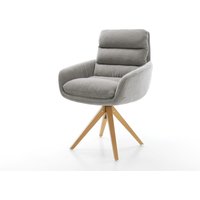 Drehstuhl Abelia-Flex mit Armlehnen Strukturstoff Soft Grau Holzgestell kantig Natur 360 drehbar