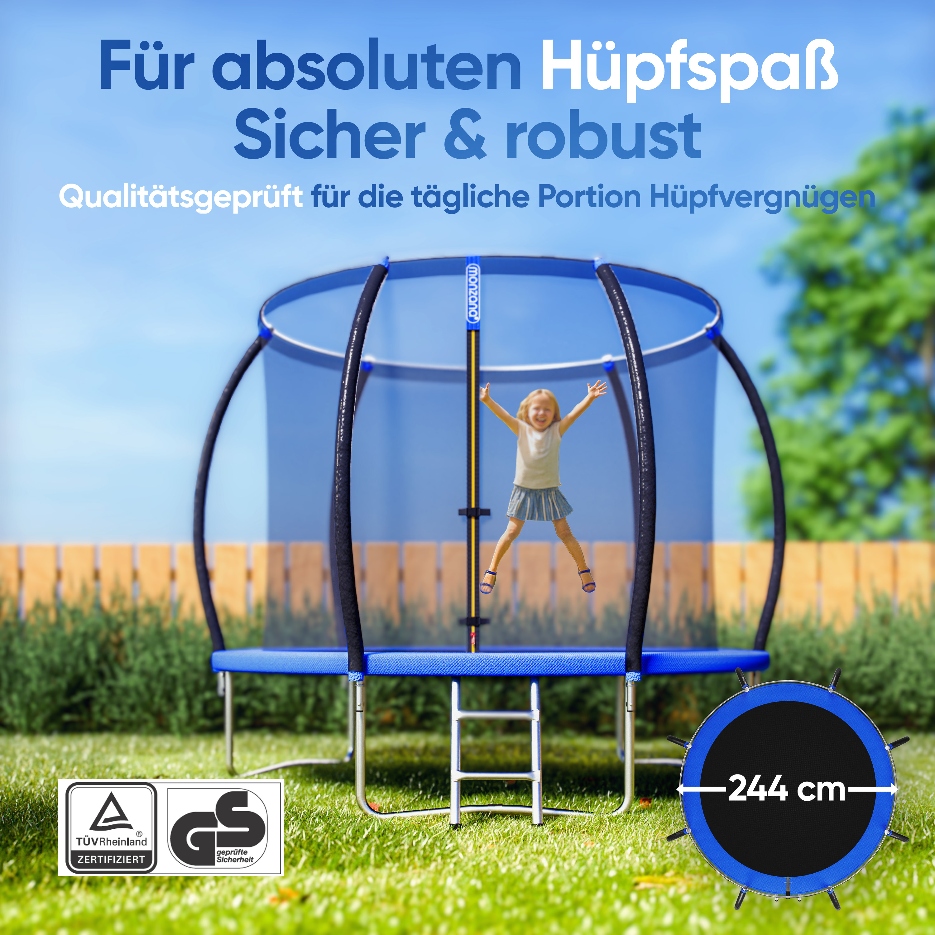 monzana Trampolin Ø244cm Sicherheitsnetz innen TÜV GS – Bild 3
